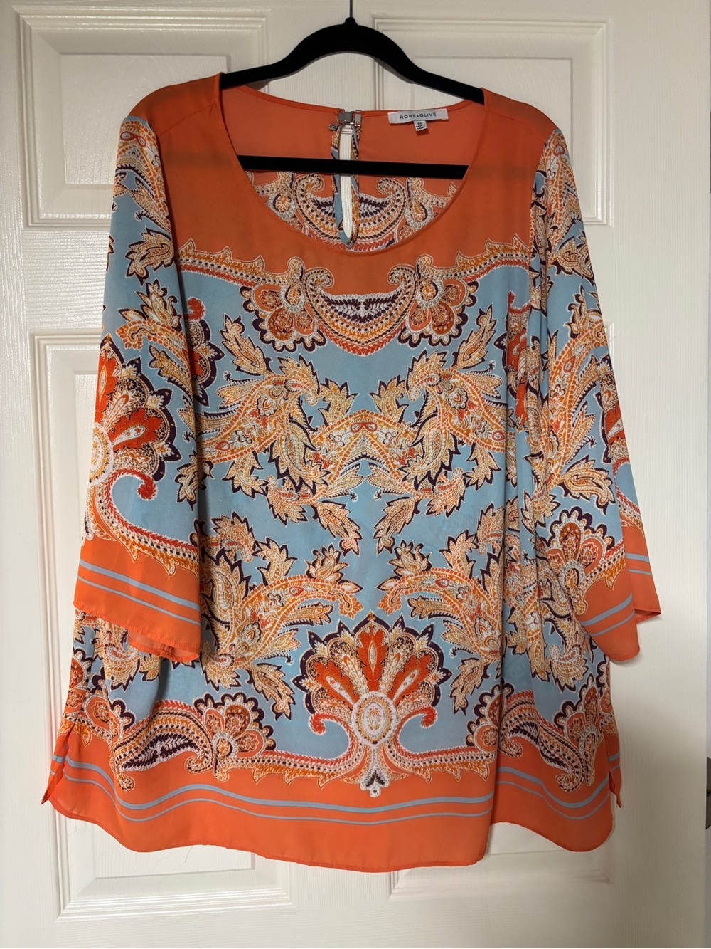 Rose & Olive Blue and Orange Paisley Scoop Neck Tunic